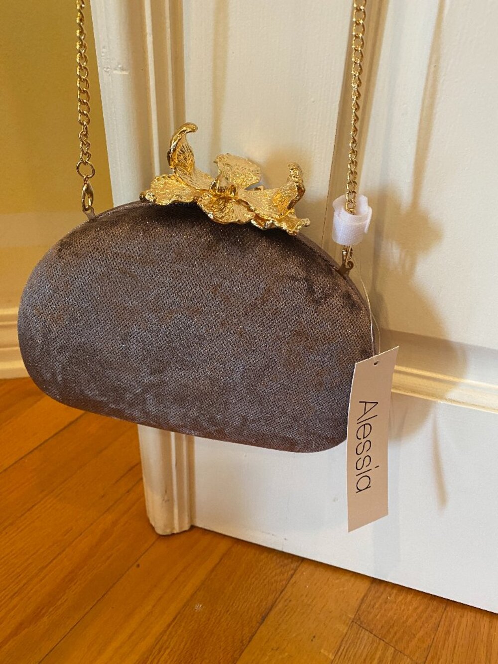 NWT - Alessia suede purse with bursting gold floral clasp